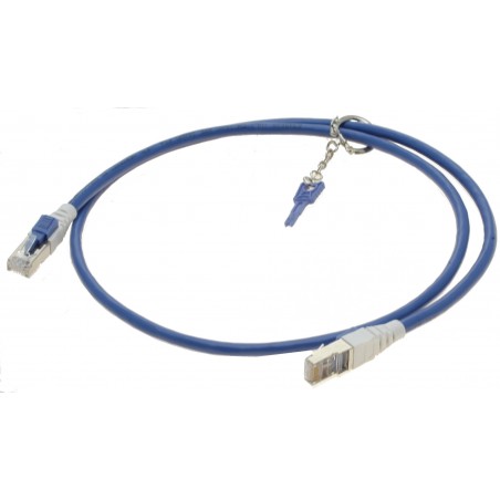 Cat. 6/6a 10G sikkerheds netværkskabel med nøgle. RJ45, STP, AWG28, blå, 1,0m