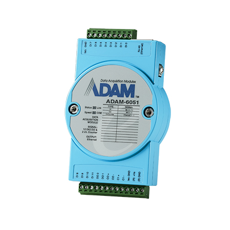 ADAM-6051 Ethernet I/O med 12/6 isolerede I/O kanaler. Med tæller. Javaprogrammering. Modbus, TCP/IP, UDP, HTTP, DHCP