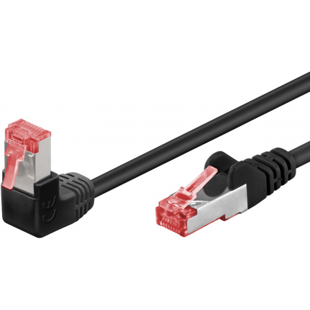 Cat. 6 Network cable, RJ45, STP, black, angle down. 1 meter