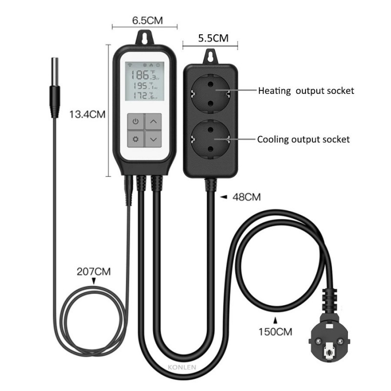 Dobbelt Digital temperaturregulator fra -30 til +105°C, WiFi og APP
