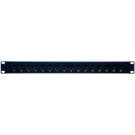 16 ports Patch panel med 16 x RJ45 UTP gennemgangs stik, 1U, sortfo...