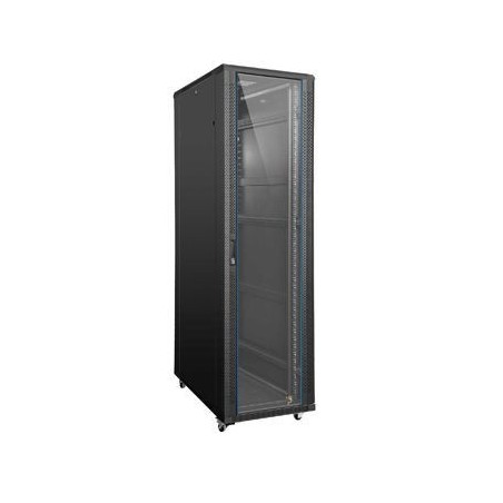32U 19" rackskab, 80cm dyb, sort. Med glas-låge