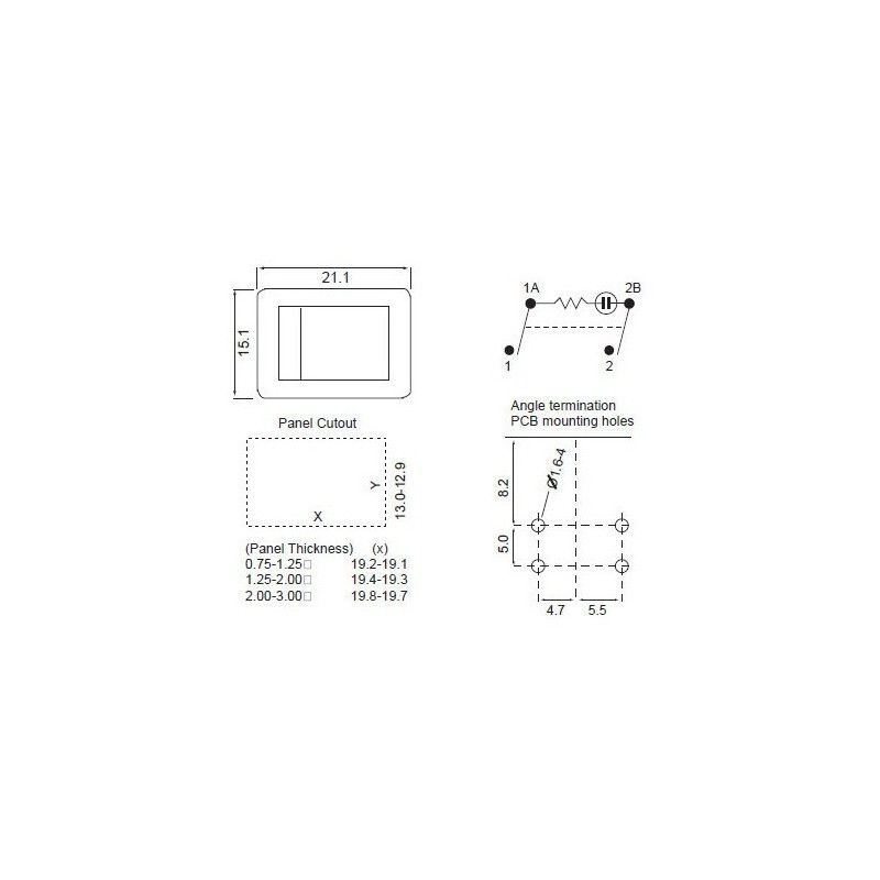 4 polet vippe afbryder 13 x 19mm ON/OFF 250VAC 6A AT Afbryder