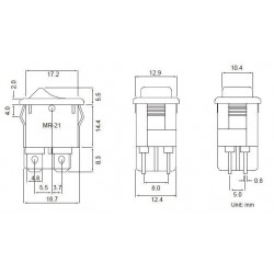 4 polet vippe afbryder 13 x 19mm ON/OFF 250VAC 6A AT Afbryder