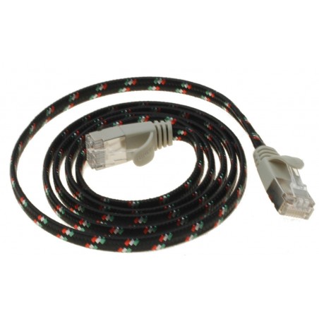 Cat. 6 ultra slim touch netværks fladkabel, PoE, RJ45, STP til Gigabit netværk, AWG36, sort 3,0m
